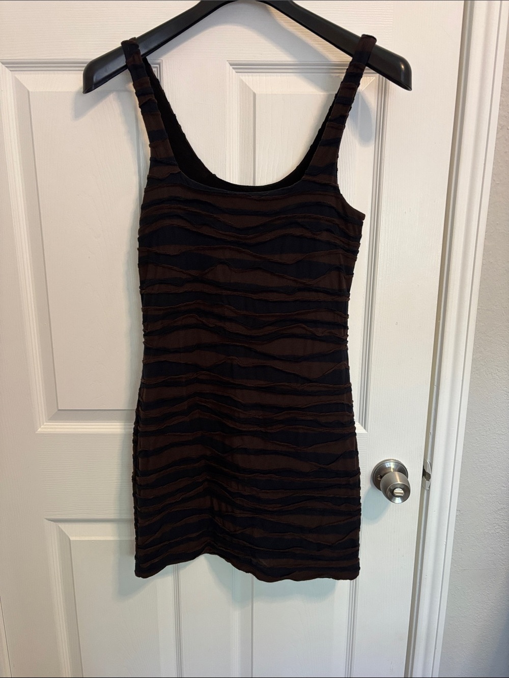 Free People Black and Brown Striped Mini Tank Dress wt62